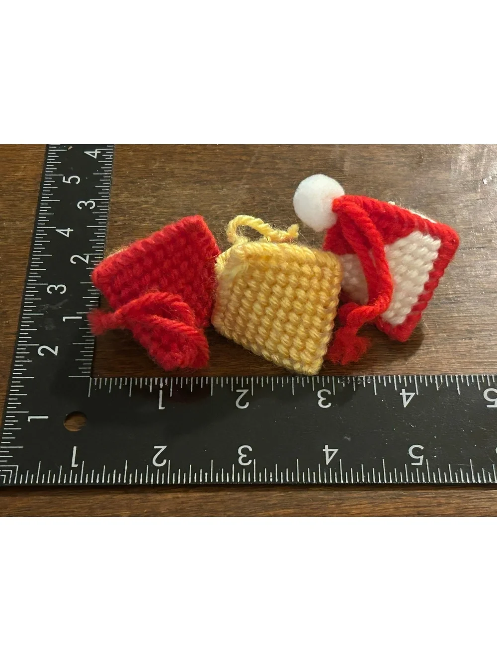 Set of 3 Hand-Knitted Holiday Mini Ornaments - Santa and Birds